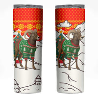 Kyrgyzstan Christmas Skinny Tumbler with Mountain Goat in Festive Red Snowflake Pattern and Holiday Tree - Wonder Print Shop