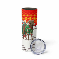 Kyrgyzstan Christmas Skinny Tumbler with Mountain Goat in Festive Red Snowflake Pattern and Holiday Tree - Wonder Print Shop