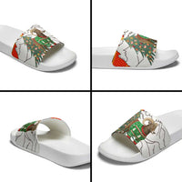Kyrgyzstan Christmas Slide Sandals with Mountain Goat in Festive Red Snowflake Pattern and Holiday Tree - Wonder Print Shop