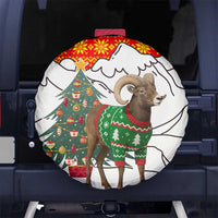 Kyrgyzstan Christmas Spare Tire Cover with Mountain Goat in Festive Red Snowflake Pattern and Holiday Tree - Wonder Print Shop