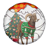 Kyrgyzstan Christmas Spare Tire Cover with Mountain Goat in Festive Red Snowflake Pattern and Holiday Tree - Wonder Print Shop