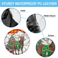 Kyrgyzstan Christmas Spare Tire Cover with Mountain Goat in Festive Red Snowflake Pattern and Holiday Tree - Wonder Print Shop