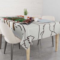 Kyrgyzstan Christmas Tablecloth with Mountain Goat in Festive Red Snowflake Pattern and Holiday Tree - Wonder Print Shop