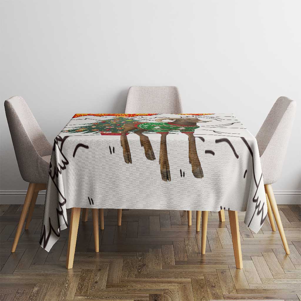 Kyrgyzstan Christmas Tablecloth with Mountain Goat in Festive Red Snowflake Pattern and Holiday Tree - Wonder Print Shop