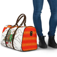 Kyrgyzstan Christmas Travel Bag with Mountain Goat in Festive Red Snowflake Pattern and Holiday Tree - Wonder Print Shop