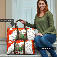 Kyrgyzstan Christmas Travel Bag with Mountain Goat in Festive Red Snowflake Pattern and Holiday Tree - Wonder Print Shop