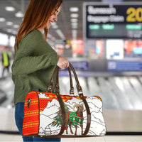 Kyrgyzstan Christmas Travel Bag with Mountain Goat in Festive Red Snowflake Pattern and Holiday Tree - Wonder Print Shop