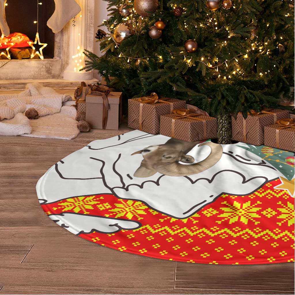 Kyrgyzstan Christmas Tree Skirt with Mountain Goat in Festive Red Snowflake Pattern and Holiday Tree - Wonder Print Shop