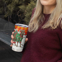 Kyrgyzstan Christmas Tumbler Cup with Mountain Goat in Festive Red Snowflake Pattern and Holiday Tree - Wonder Print Shop