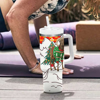 Kyrgyzstan Christmas Tumbler With Handle with Mountain Goat in Festive Red Snowflake Pattern and Holiday Tree - Wonder Print Shop