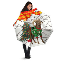 Kyrgyzstan Christmas Umbrella with Mountain Goat in Festive Red Snowflake Pattern and Holiday Tree - Wonder Print Shop