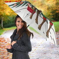 Kyrgyzstan Christmas Umbrella with Mountain Goat in Festive Red Snowflake Pattern and Holiday Tree - Wonder Print Shop