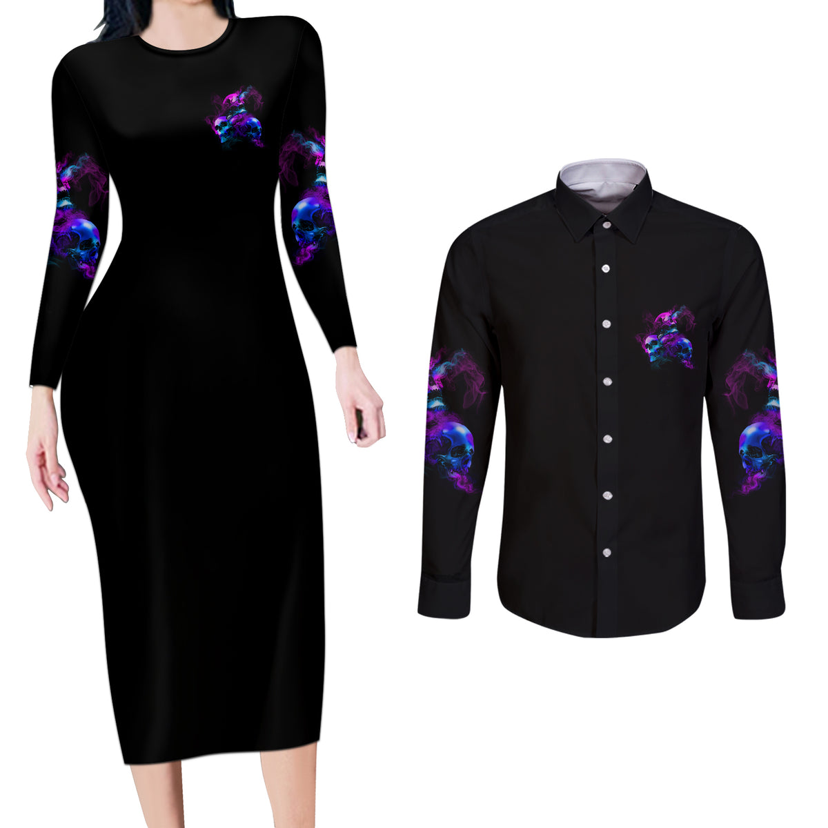 Don't Try To Figure Me Out Couples Matching Long Sleeve Bodycon Dress and Long Sleeve Button Shirt - Wonder Print Shop