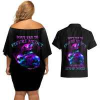 Don't Try To Figure Me Out Couples Matching Off Shoulder Short Dress and Hawaiian Shirt - Wonder Print Shop