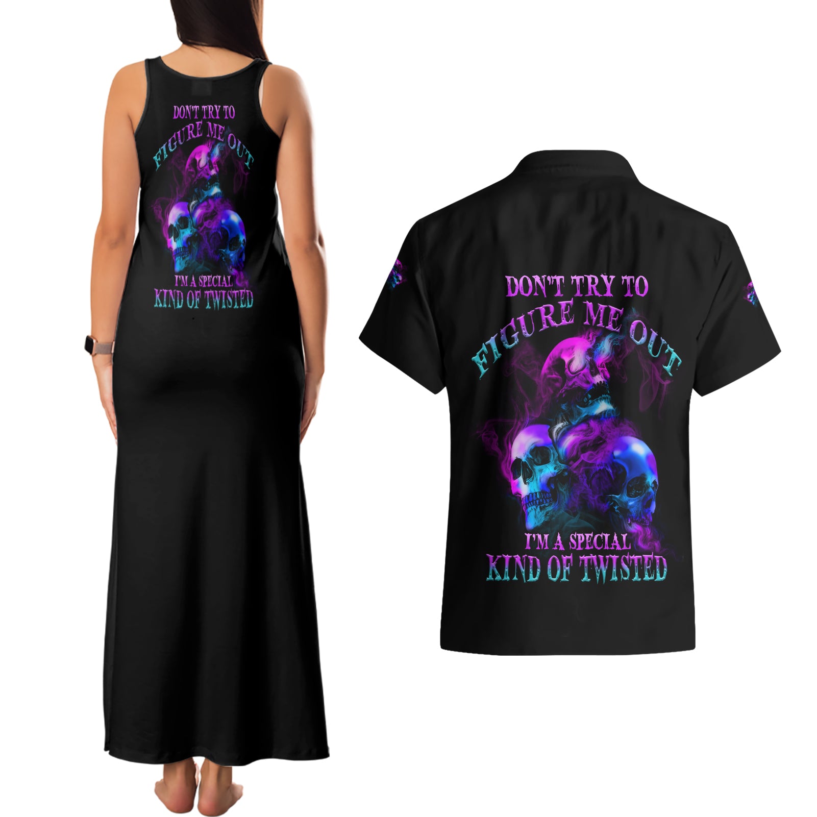 Don't Try To Figure Me Out Couples Matching Tank Maxi Dress and Hawaiian Shirt - Wonder Print Shop