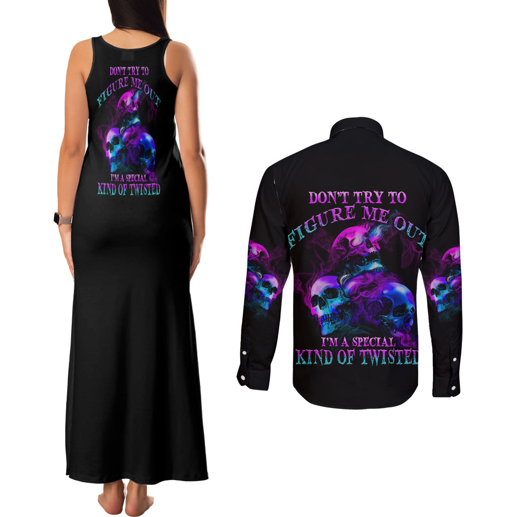 Don't Try To Figure Me Out Couples Matching Tank Maxi Dress and Long Sleeve Button Shirt - Wonder Print Shop