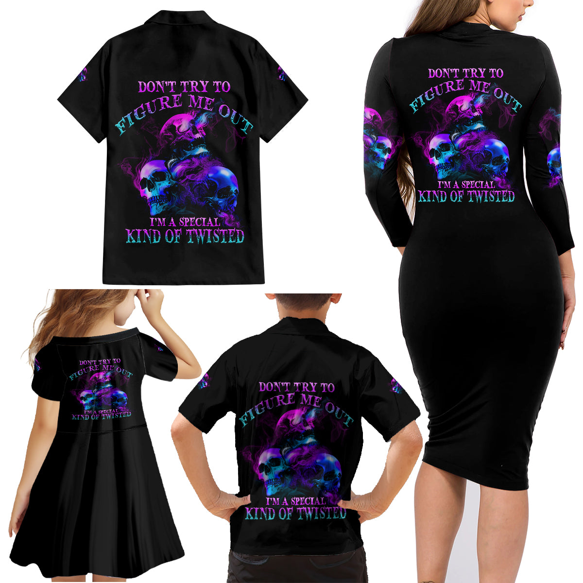 Don't Try To Figure Me Out Family Matching Long Sleeve Bodycon Dress and Hawaiian Shirt - Wonder Print Shop