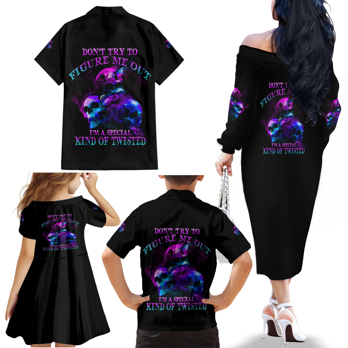 Don't Try To Figure Me Out Family Matching Off Shoulder Long Sleeve Dress and Hawaiian Shirt - Wonder Print Shop
