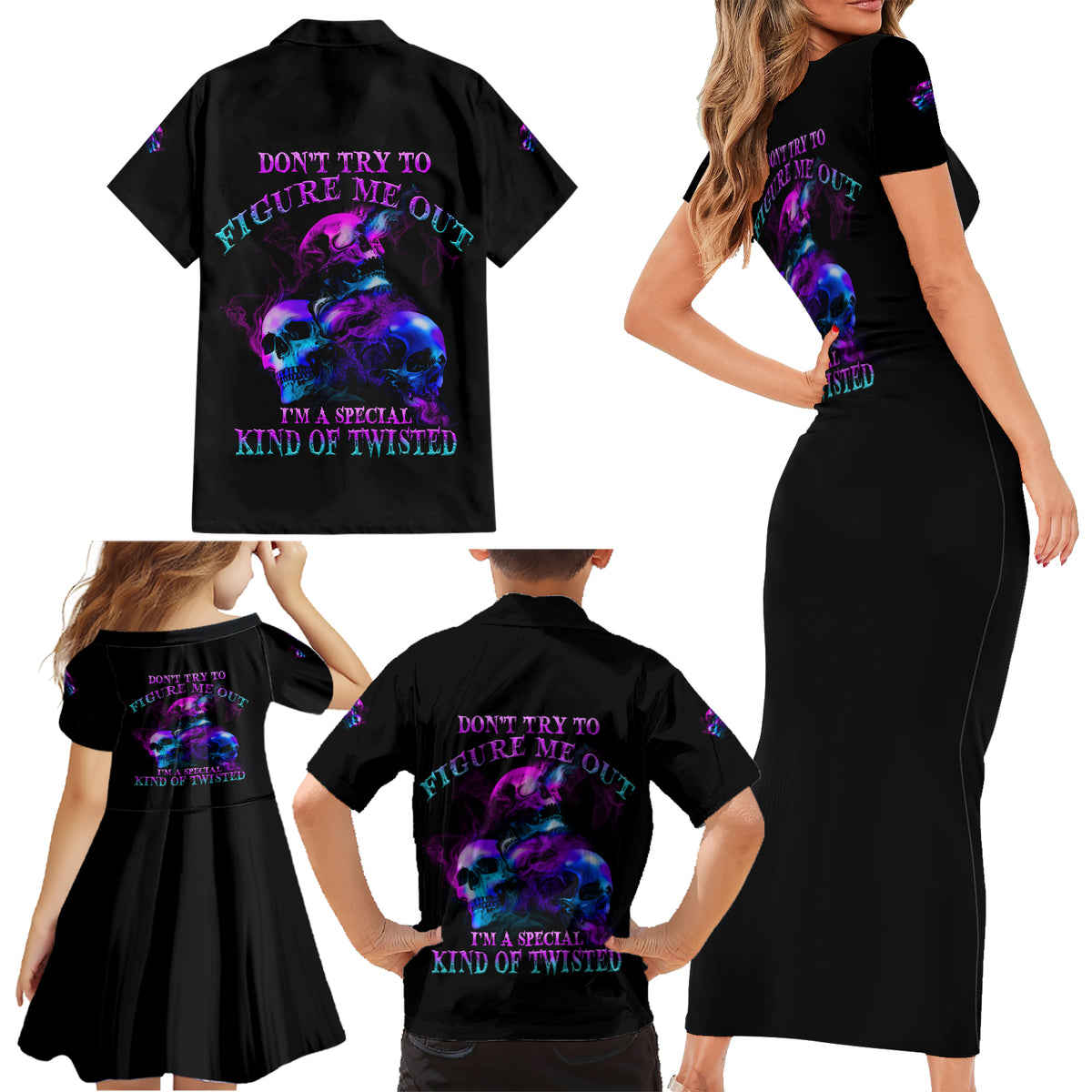 Don't Try To Figure Me Out Family Matching Short Sleeve Bodycon Dress and Hawaiian Shirt - Wonder Print Shop