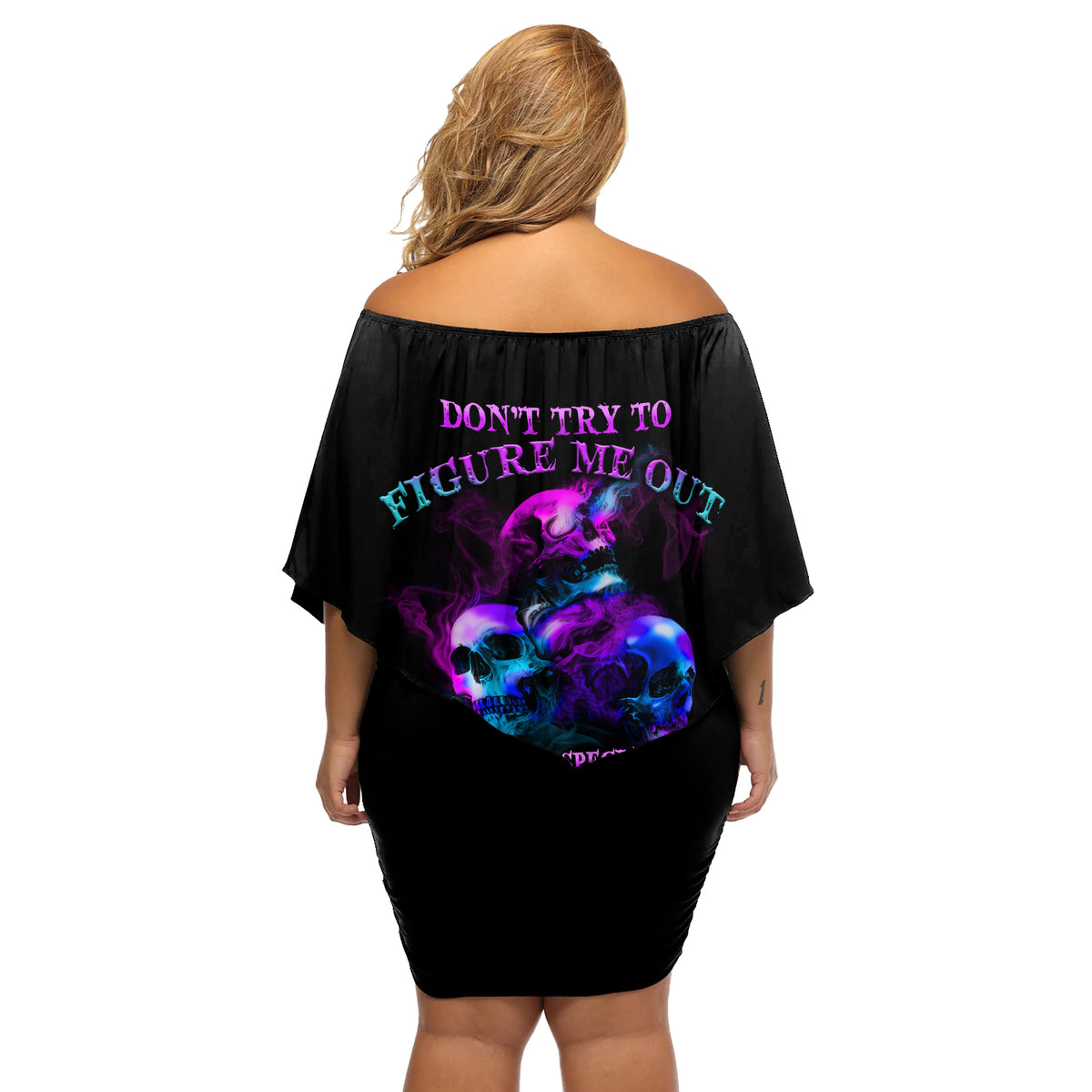 Don't Try To Figure Me Out Off Shoulder Short Dress - Wonder Print Shop