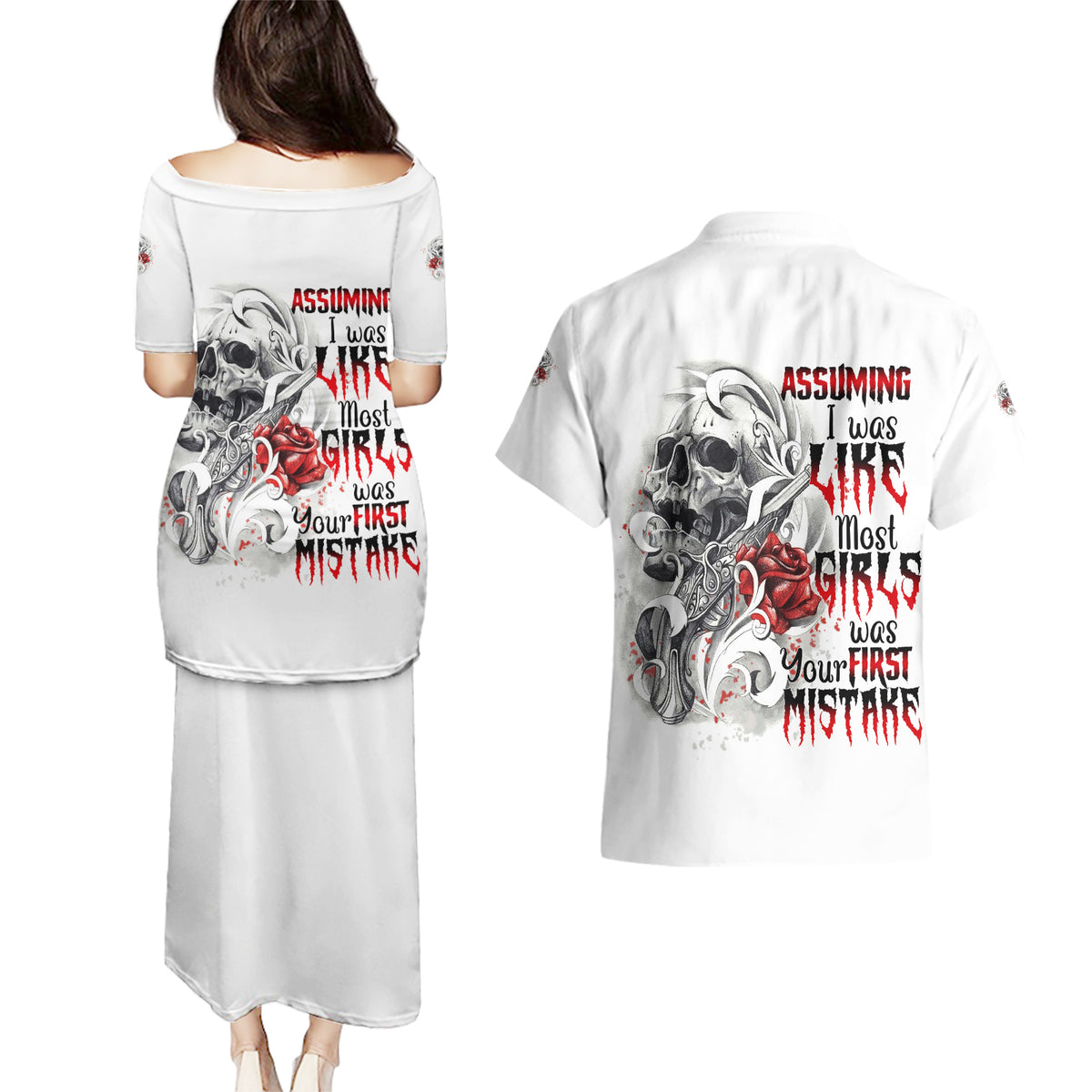 Assuming I Was Like Most Girls Skull Couples Matching Puletasi Dress and Hawaiian Shirt - Wonder Print Shop