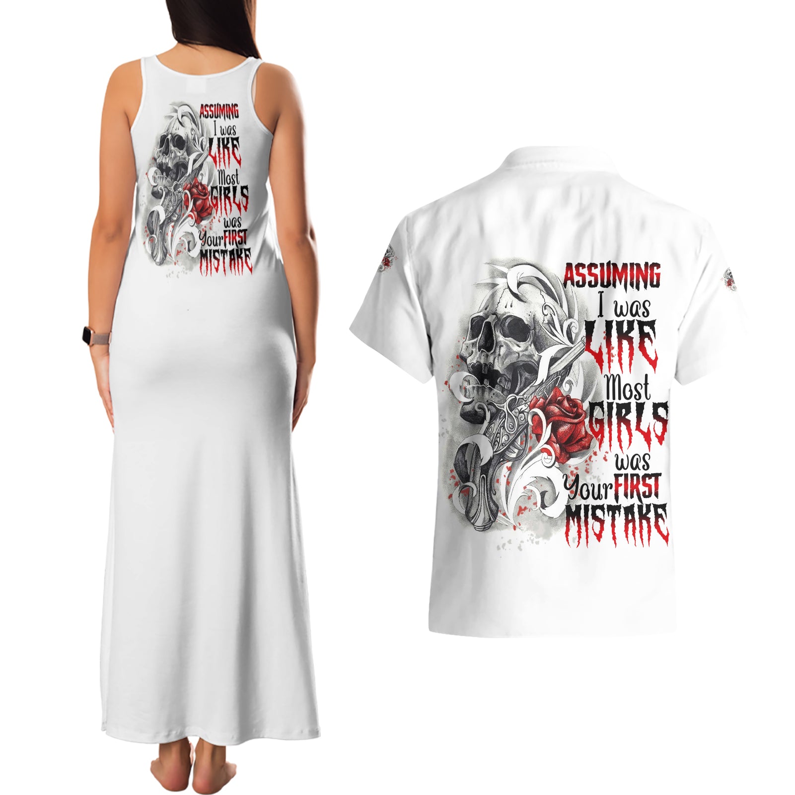 Assuming I Was Like Most Girls Skull Couples Matching Tank Maxi Dress and Hawaiian Shirt - Wonder Print Shop