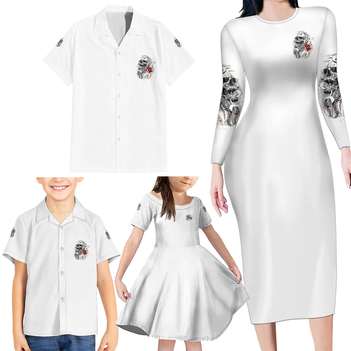Assuming I Was Like Most Girls Skull Family Matching Long Sleeve Bodycon Dress and Hawaiian Shirt - Wonder Print Shop