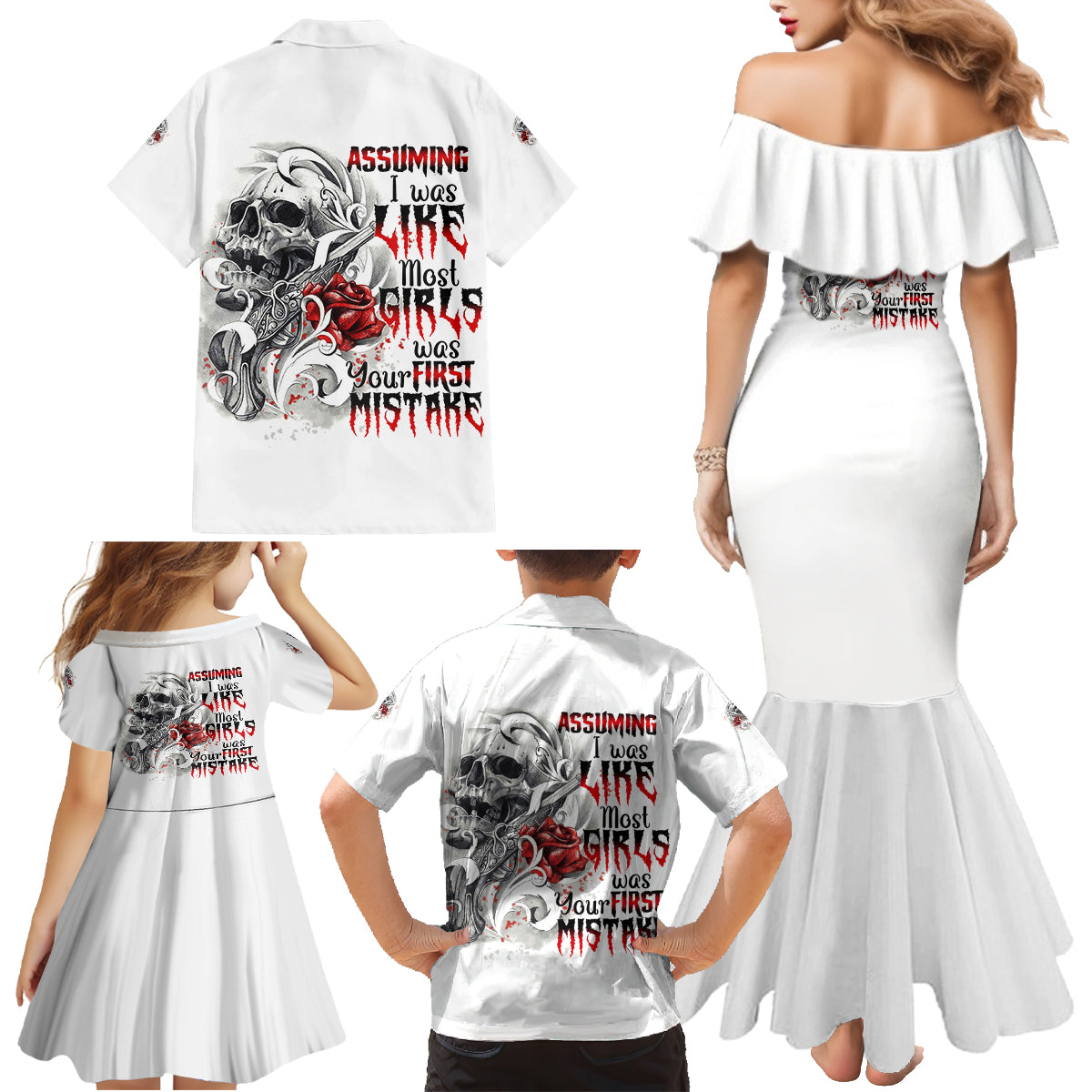 Assuming I Was Like Most Girls Skull Family Matching Mermaid Dress and Hawaiian Shirt - Wonder Print Shop