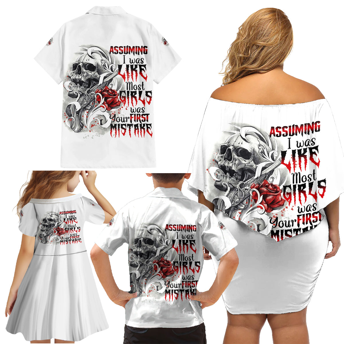 Assuming I Was Like Most Girls Skull Family Matching Off Shoulder Short Dress and Hawaiian Shirt - Wonder Print Shop