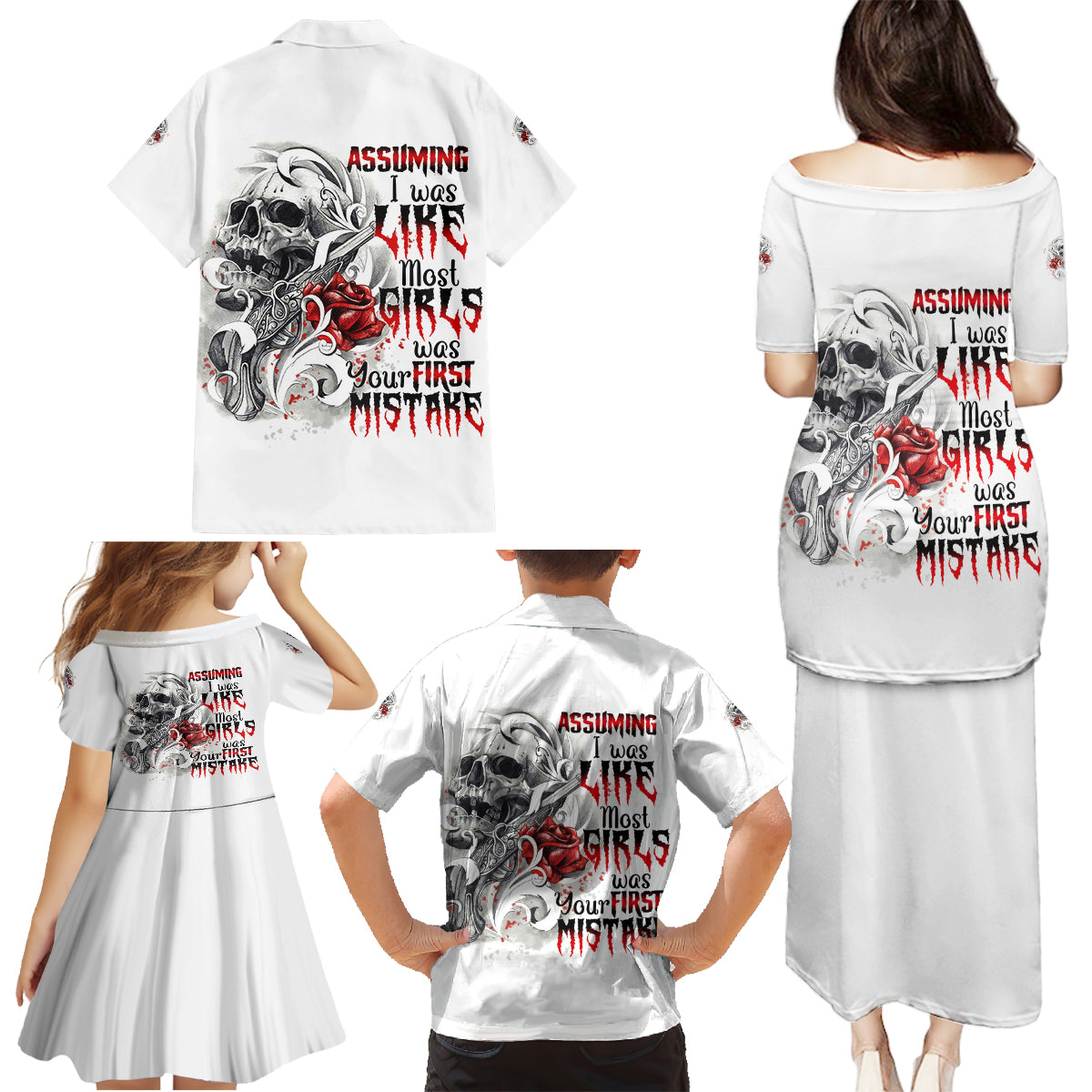 Assuming I Was Like Most Girls Skull Family Matching Puletasi Dress and Hawaiian Shirt - Wonder Print Shop