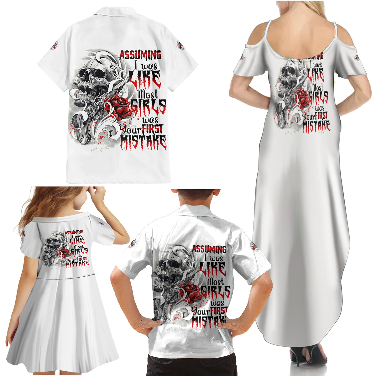 Assuming I Was Like Most Girls Skull Family Matching Summer Maxi Dress and Hawaiian Shirt - Wonder Print Shop