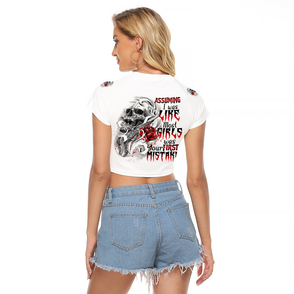 Assuming I Was Like Most Girls Skull Raglan Cropped T Shirt - Wonder Print Shop