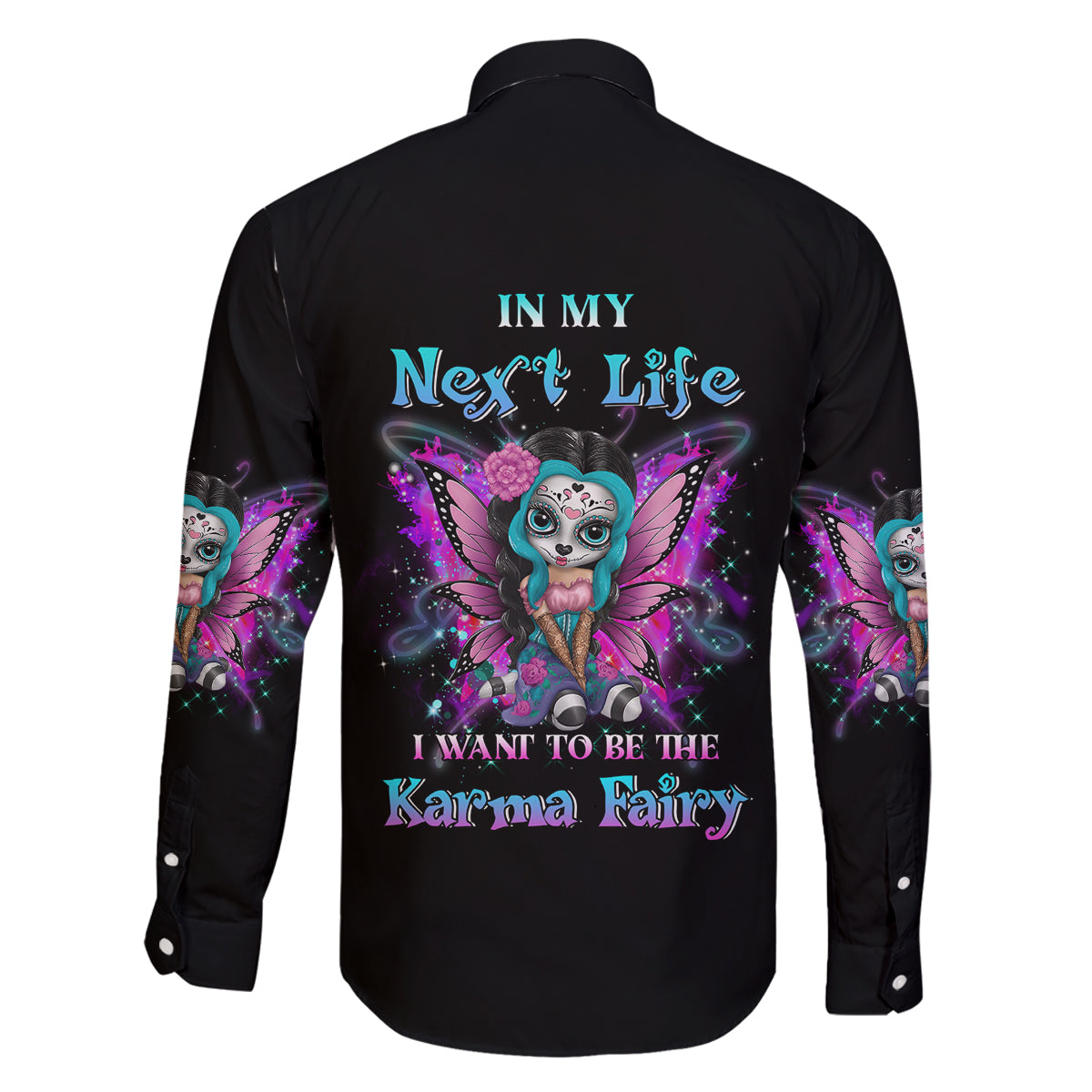 Karma Fairy Sugar Skull Family Matching Off Shoulder Short Dress and Hawaiian Shirt - Wonder Print Shop