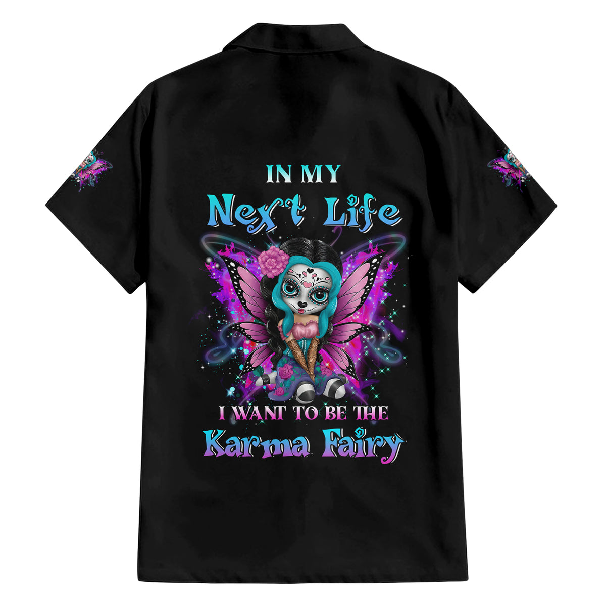 Karma Fairy Sugar Skull Family Matching Short Sleeve Bodycon Dress and Hawaiian Shirt - Wonder Print Shop