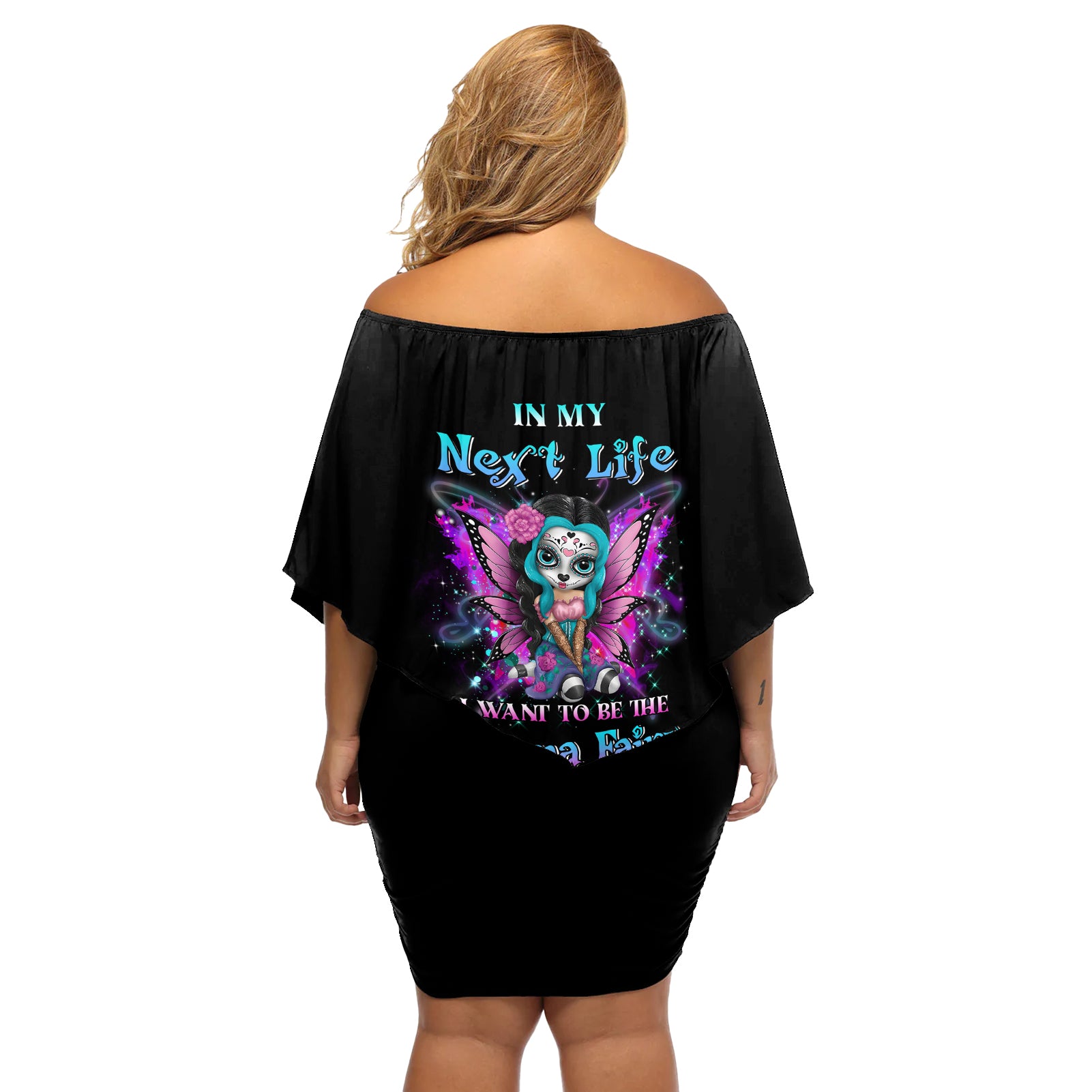 Karma Fairy Sugar Skull Off Shoulder Short Dress - Wonder Print Shop