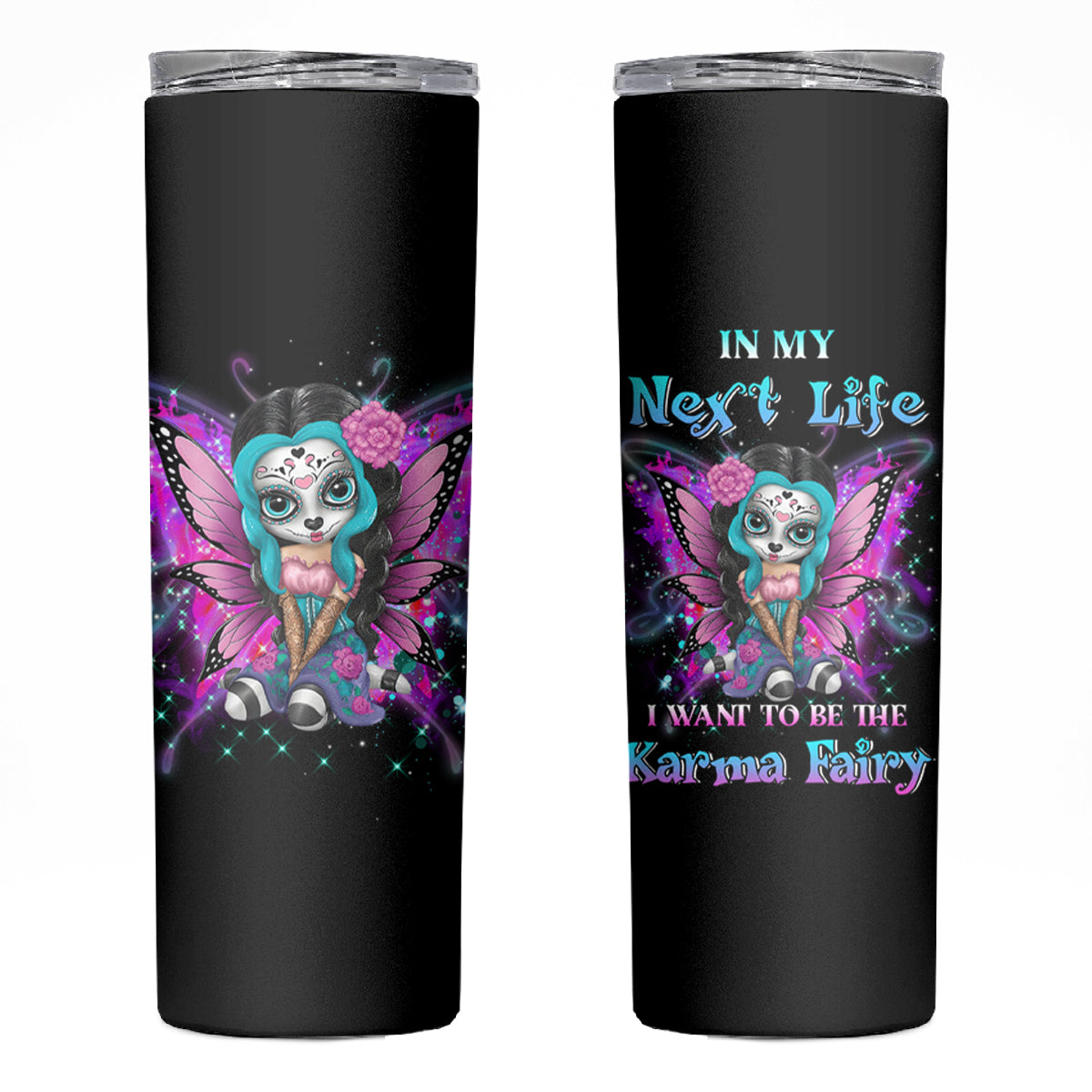 Karma Fairy Sugar Skull Skinny Tumbler - Wonder Print Shop