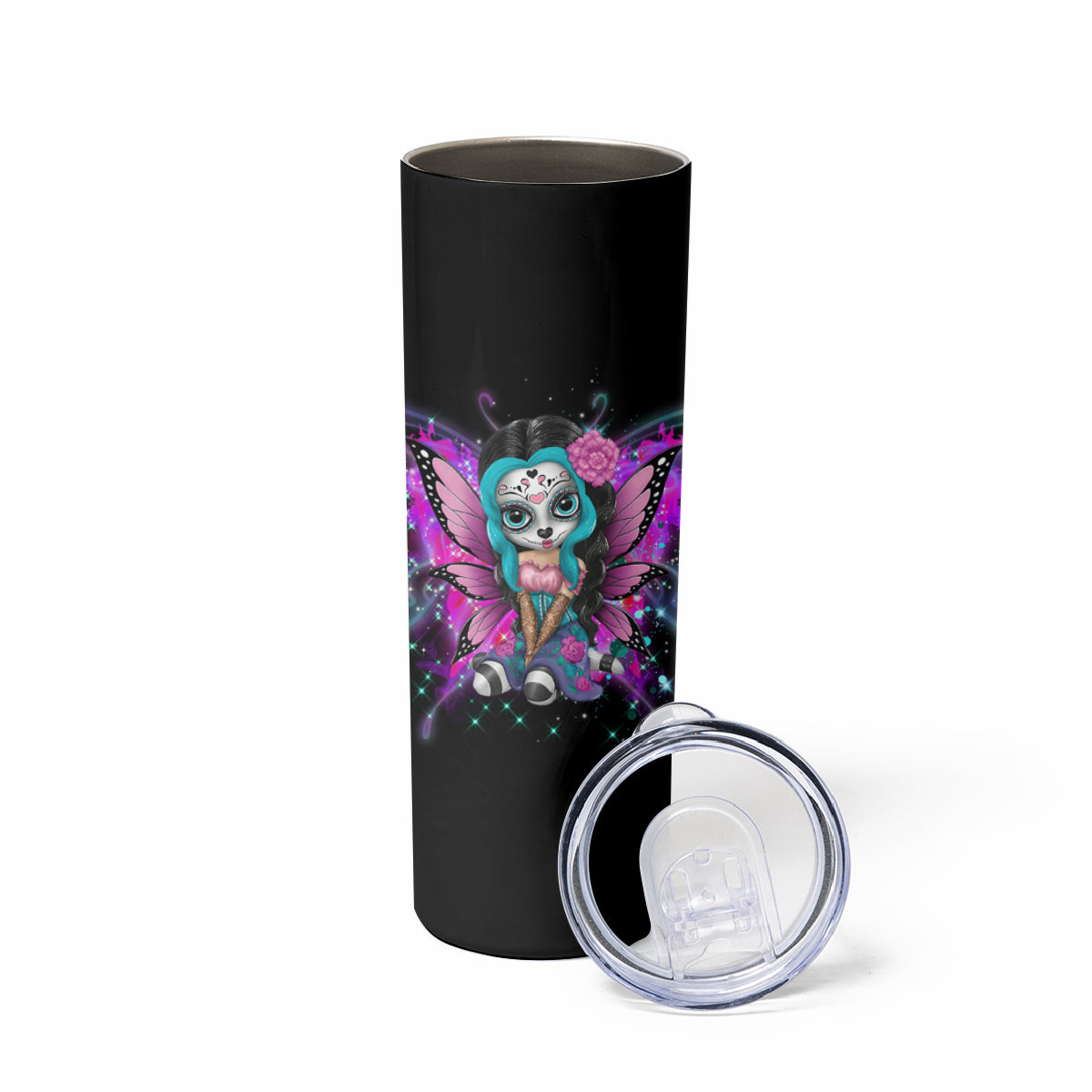 Karma Fairy Sugar Skull Skinny Tumbler - Wonder Print Shop