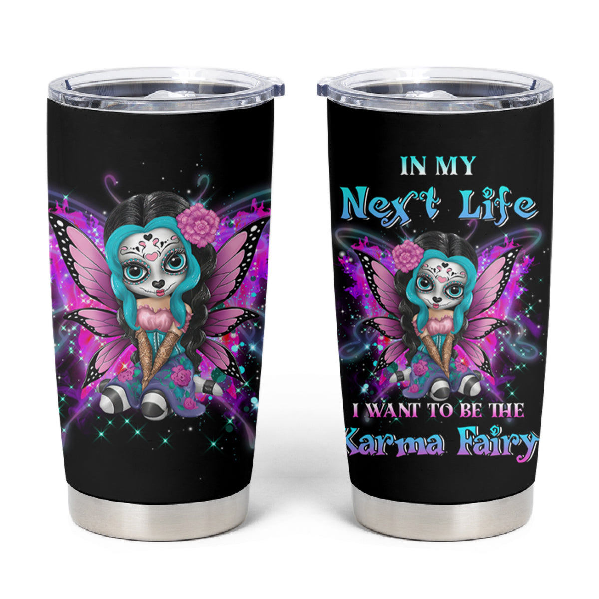 Karma Fairy Sugar Skull Tumbler Cup - Wonder Print Shop