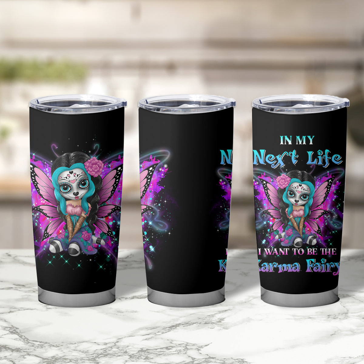 Karma Fairy Sugar Skull Tumbler Cup - Wonder Print Shop