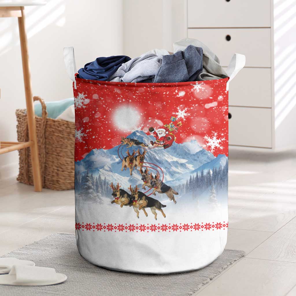 German Shepherd Christmas Laundry Basket with Santa Sleigh Ride and Snowy Mountain Design - Wonder Print Shop
