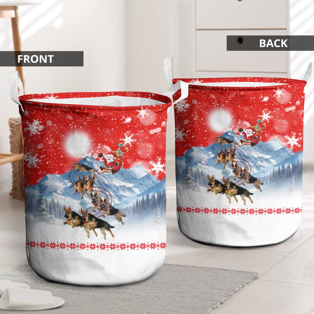 German Shepherd Christmas Laundry Basket with Santa Sleigh Ride and Snowy Mountain Design - Wonder Print Shop