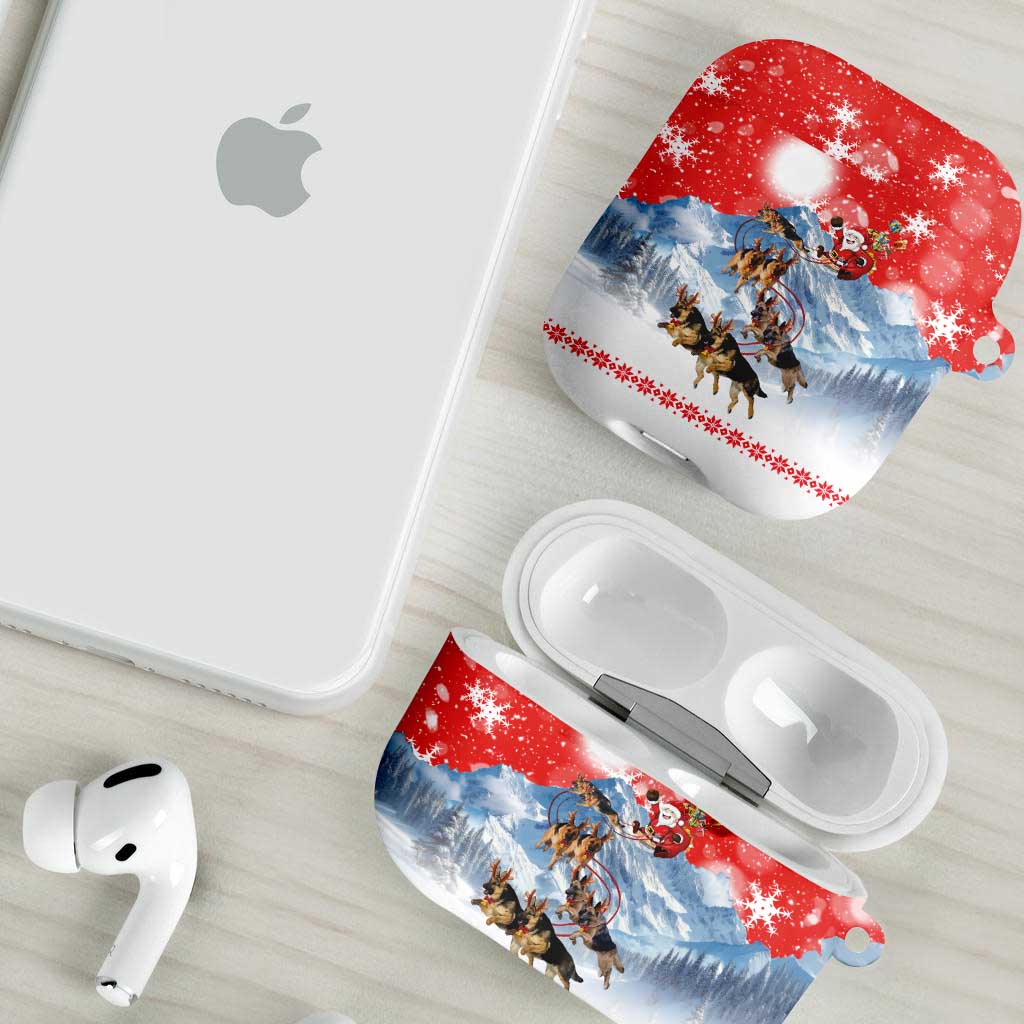 German Shepherd Christmas AirPods Case with Santa Sleigh Ride and Snowy Mountain Design - Wonder Print Shop