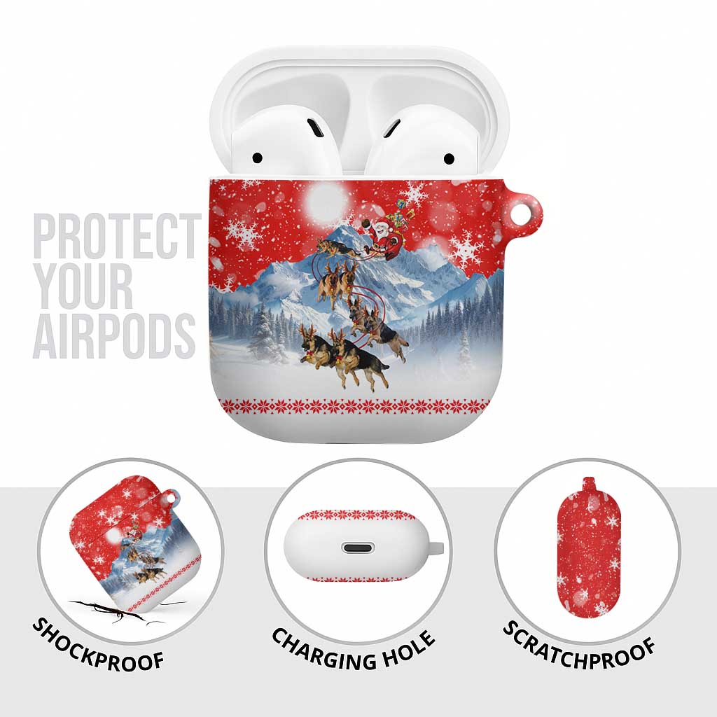 German Shepherd Christmas AirPods Case with Santa Sleigh Ride and Snowy Mountain Design - Wonder Print Shop