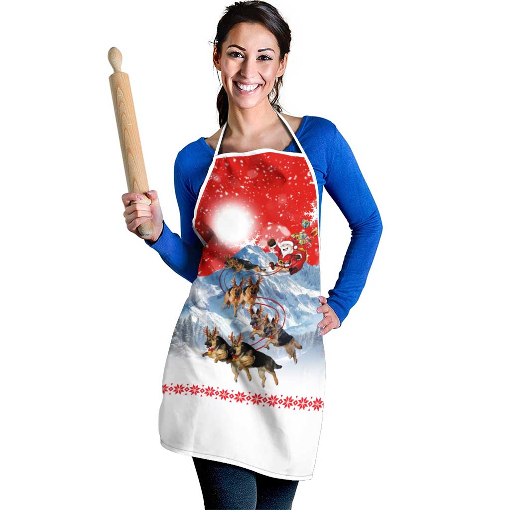 German Shepherd Christmas Apron with Santa Sleigh Ride and Snowy Mountain Design - Wonder Print Shop