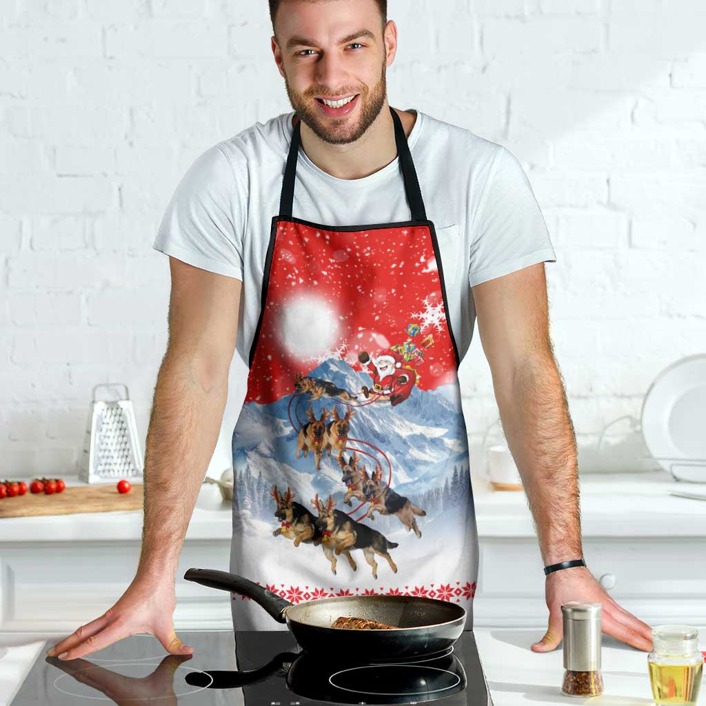 German Shepherd Christmas Apron with Santa Sleigh Ride and Snowy Mountain Design - Wonder Print Shop