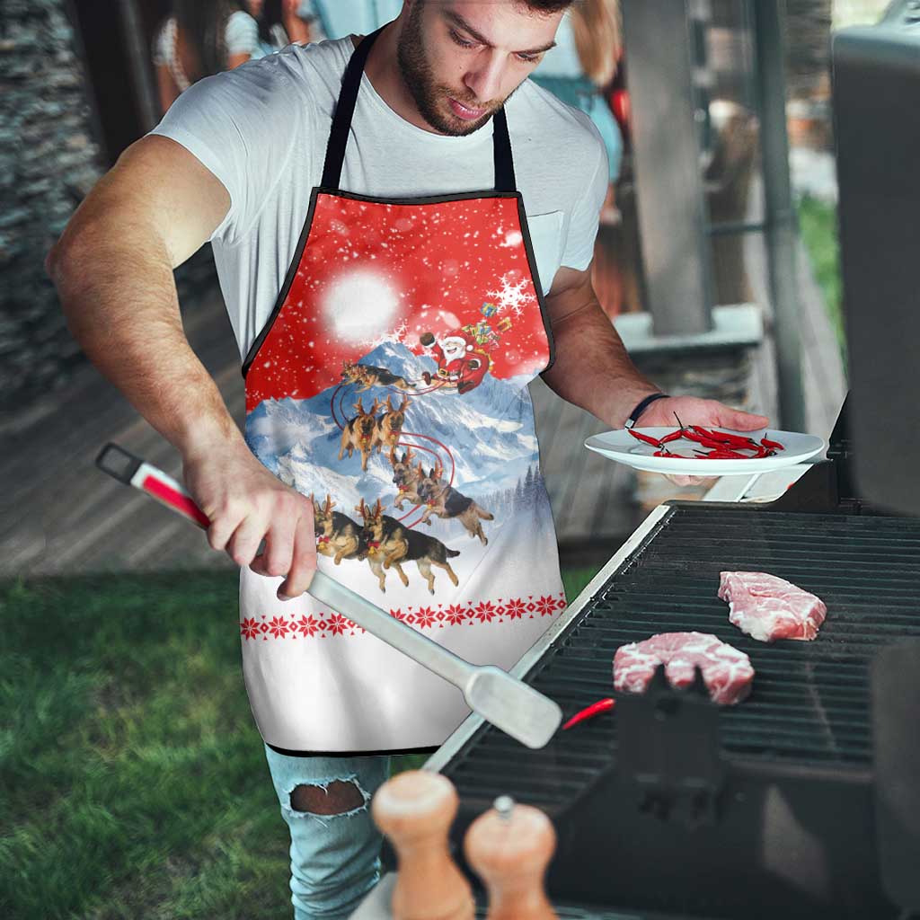 German Shepherd Christmas Apron with Santa Sleigh Ride and Snowy Mountain Design - Wonder Print Shop