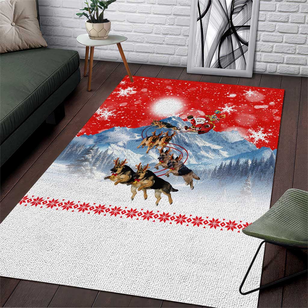 German Shepherd Christmas Area Rug with Santa Sleigh Ride and Snowy Mountain Design - Wonder Print Shop