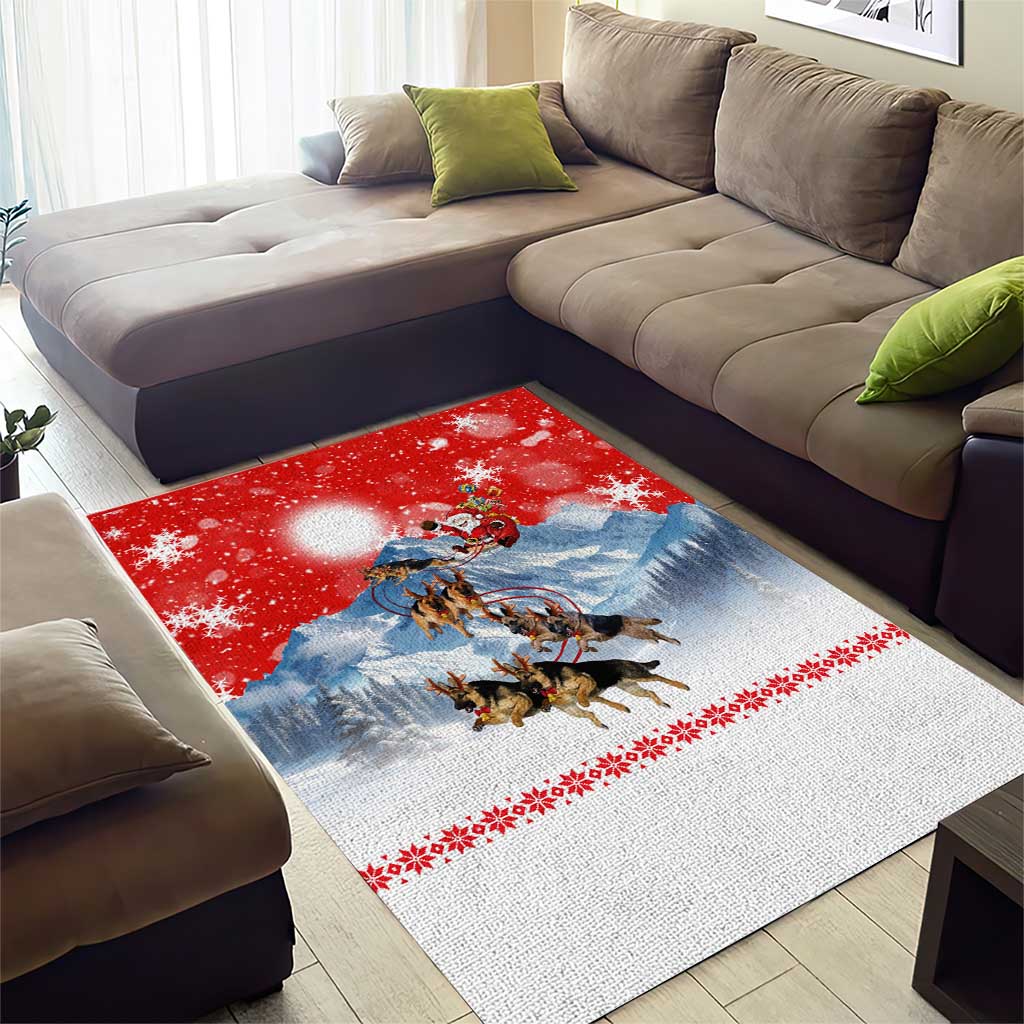 German Shepherd Christmas Area Rug with Santa Sleigh Ride and Snowy Mountain Design - Wonder Print Shop