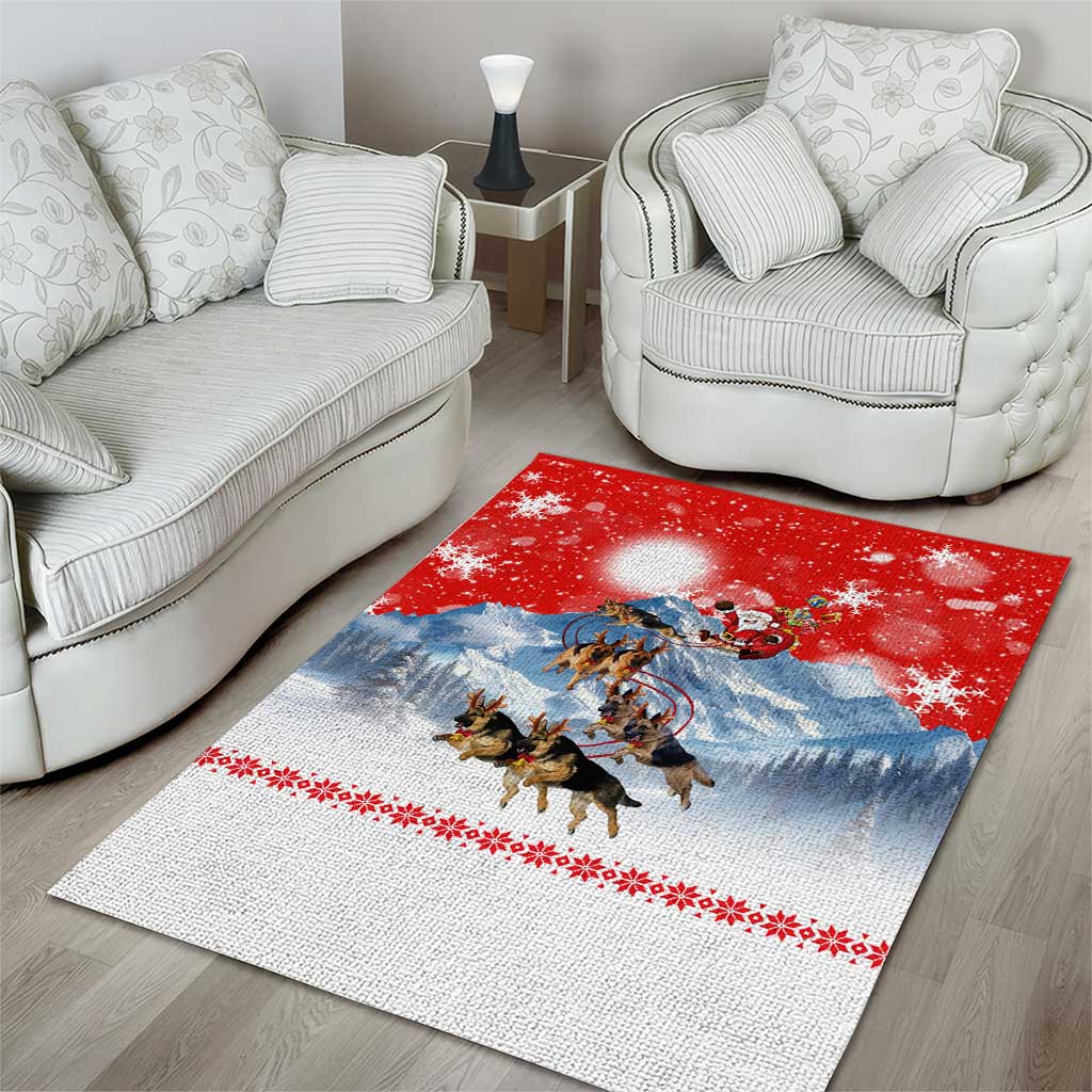 German Shepherd Christmas Area Rug with Santa Sleigh Ride and Snowy Mountain Design - Wonder Print Shop
