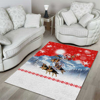 German Shepherd Christmas Area Rug with Santa Sleigh Ride and Snowy Mountain Design - Wonder Print Shop